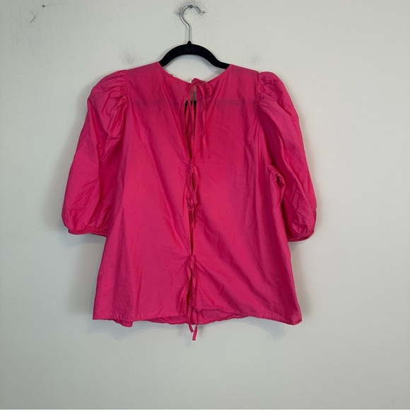 H&M | Hot Pink Puff Sleeve Tie Back Blouse Size Small - Picture 5 of 6